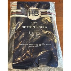 DXL Harbor Bay Men's Cotton Briefs 3-Pack Navy Big & Tall, 2XL new  In Package